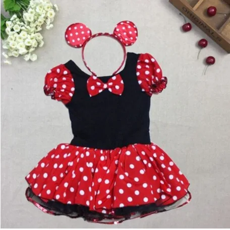 Cute Minnie Dress with Headband for Baby Girls Polka Dot Role Playing Minnie Frock Toddler Casual Above Knee Princess Vestidos