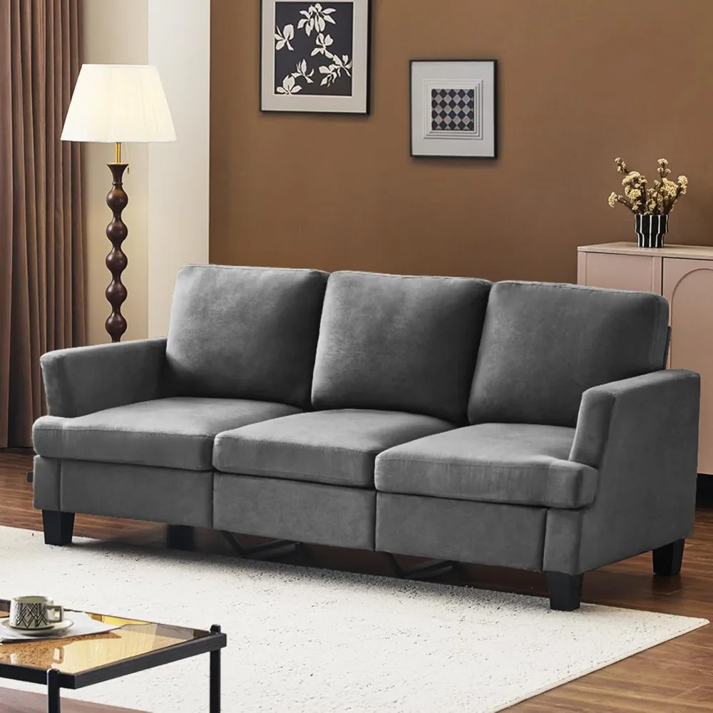 

Grey 83" Sofa Couches for Living Room, Faux Suede Modern Comfy 3 Seater Couch 25.6" Deep Seat Upholstery Cozy Sofas for Small S