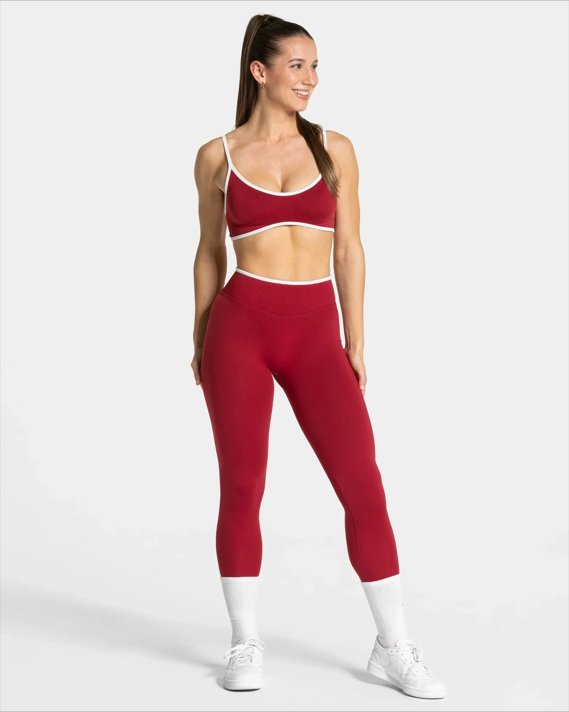Nahtlose Sport-Leggings für Damen, weißer Rand, Taille, eng, hohe Taille, Hüftheben, Yoga-Hose, Fitnessstudio, Lauftraining, einfarbige Hose – Detail 24