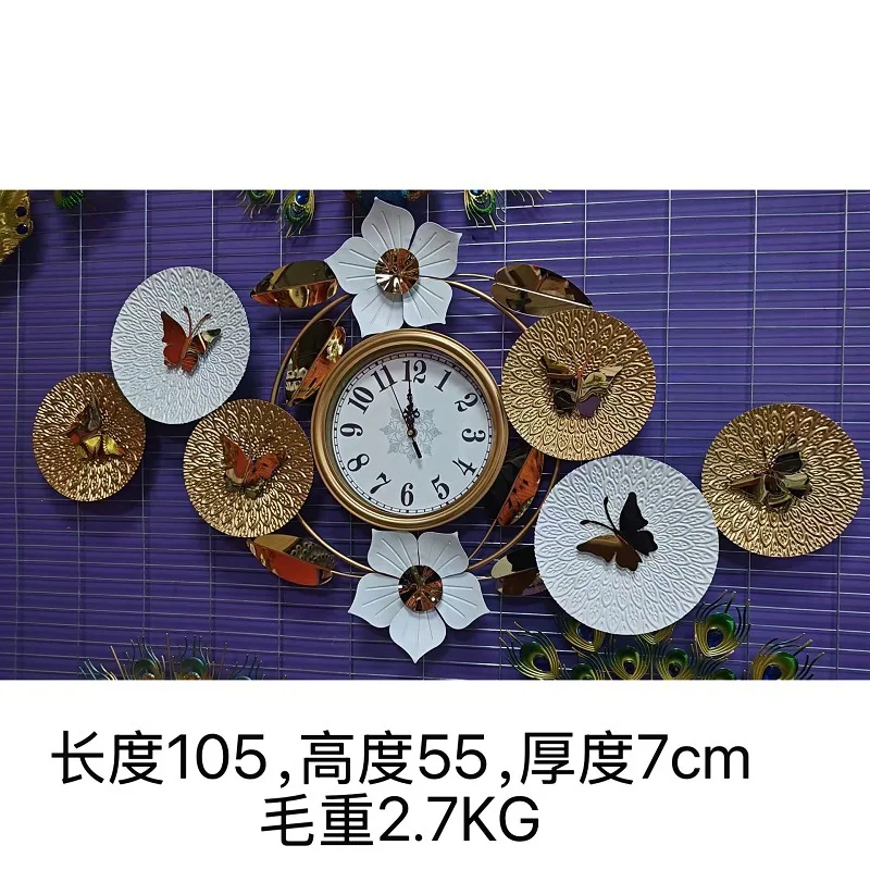 Metal wrought iron handicraft wall clock titanium stainless steel silent clock wall background home decoration