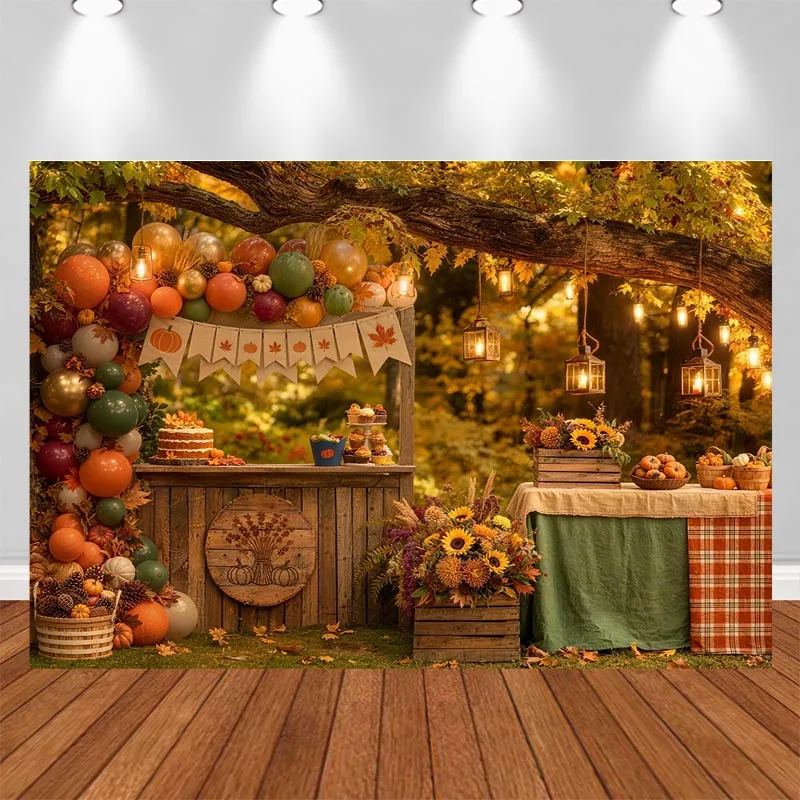 LS Autumn Photography Background Farm Pumpkin Maple Leaves Decoration Cake Smash Baby Shower Newborn 1st Party Studio Props