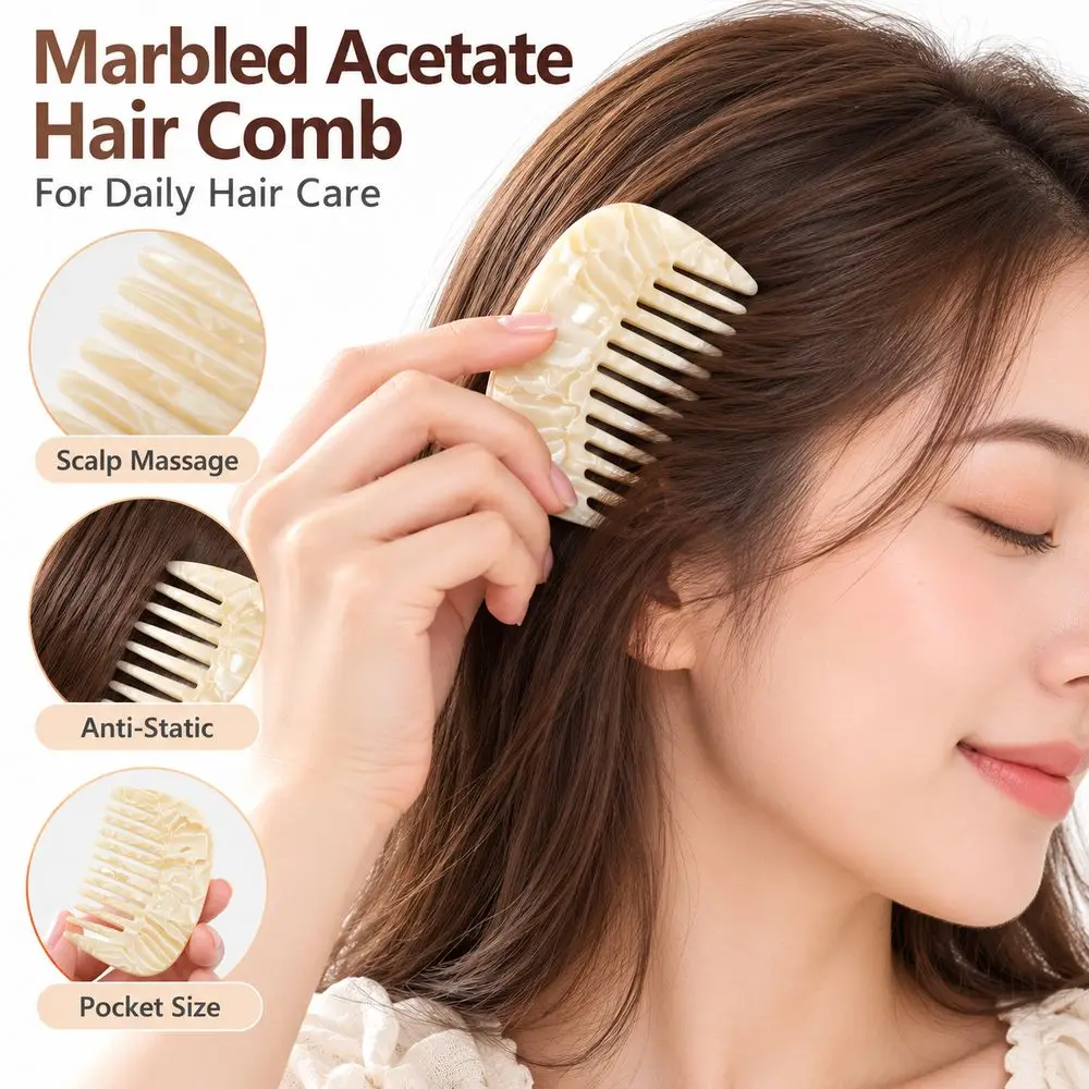 Gifts Marble Pattern Hair Comb Cellulose Acetate Anti-Static Acetate Comb Marbled Ergonomic Pocket Comb Travel Hair Care
