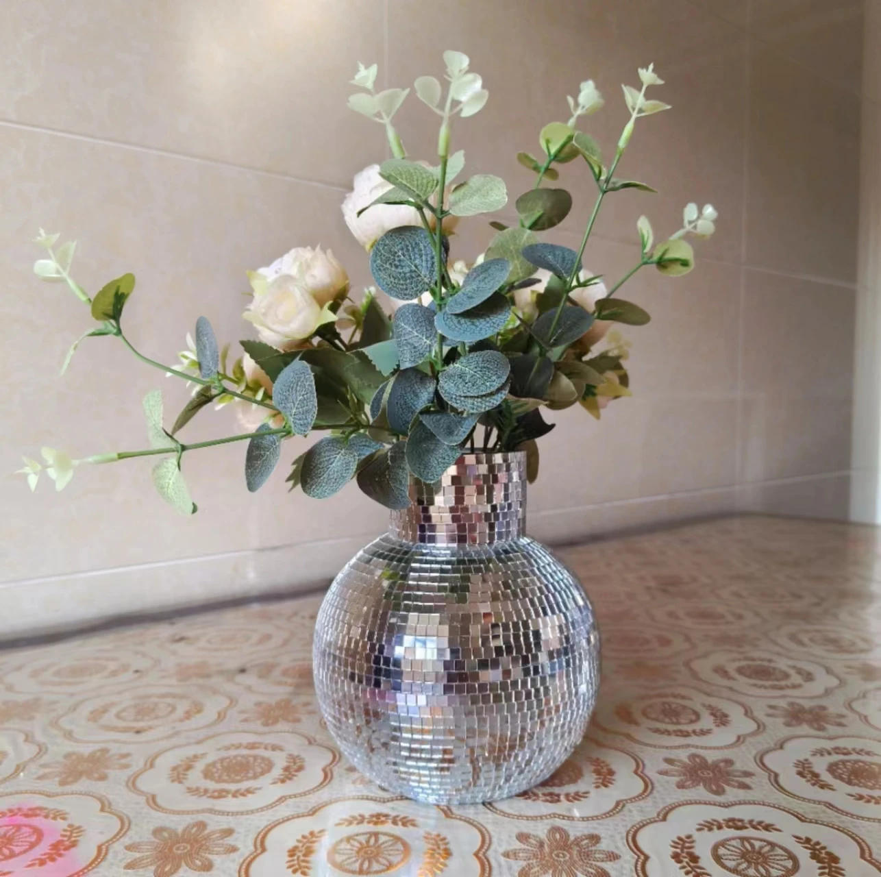 

Glass Mosaic vase Fresh flower arrangement Nordic modern living room table decoration