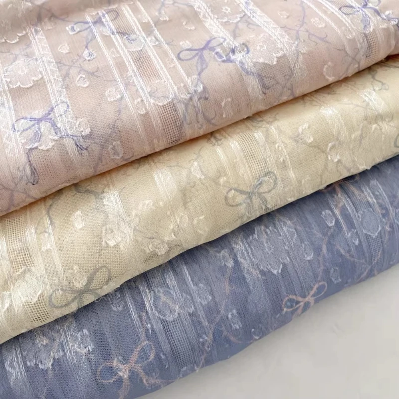 

Lace Jacquard Bow Fabric Fresh Style Pink Blue Yellow for DIY Tablecloth,Sofa Cover,Clothes Handmade Sewing Material 0.5M/1M/2M