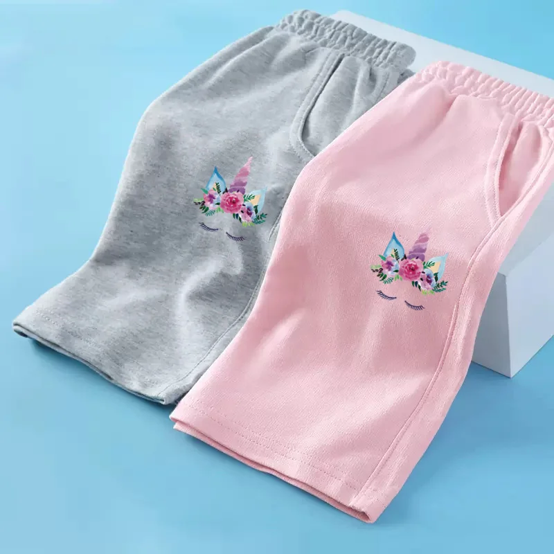 3-14t Mädchen neue Sommer hose Einhorn Pony Jogging hose Mädchen Schulsport Shorts Kind Baumwolle lose Kleidung