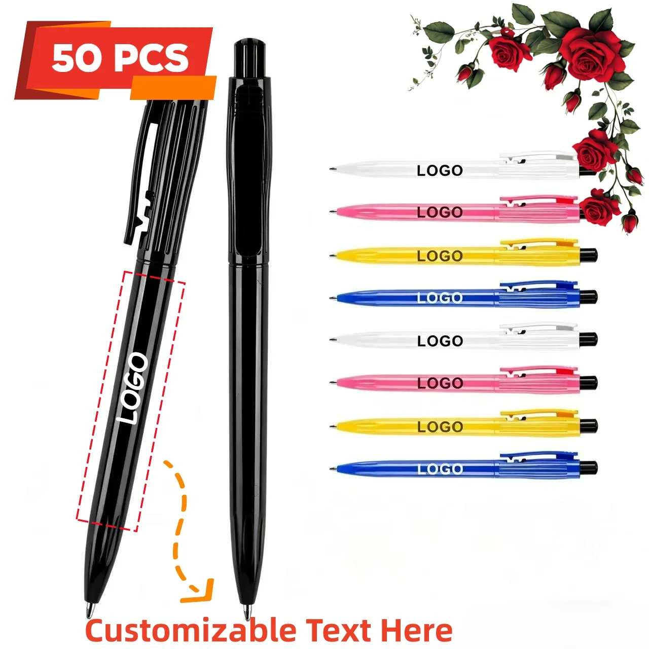 50 Custom UV Printed Ballpoint Pens, Retractable Push-Type with Customizable Logo and Text, Suitable for Businesses, Events