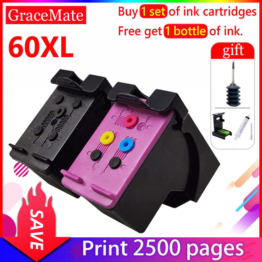 GraceMate 60XL Compatible for hp 60 hp60 Ink Cartridge for ENVY 100 110 111 114 Photosmart C4640 C4650 C4680 C4780 C4795 D110