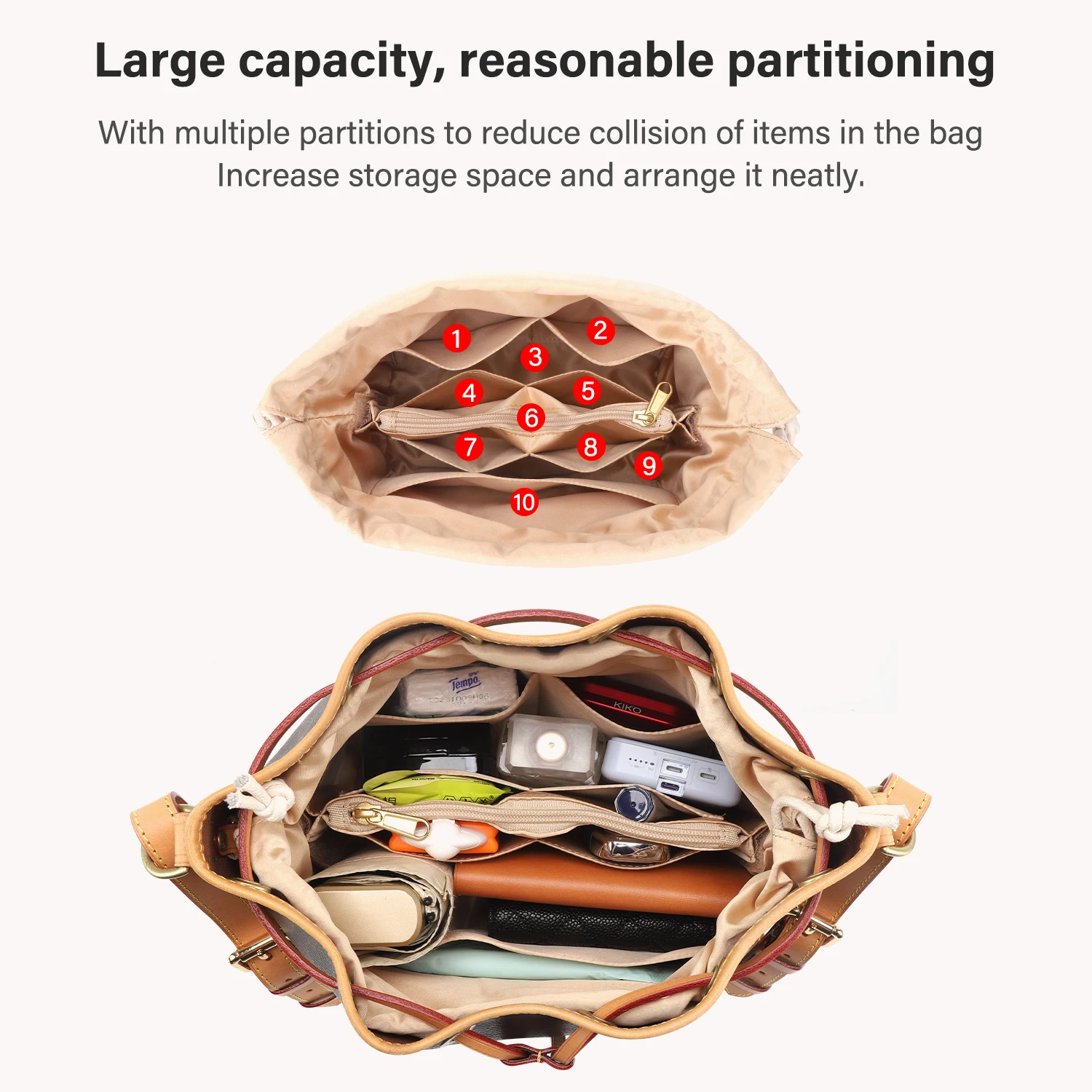 WUTA Bag Organizer For LV Noe Handbag Dupont Paper Inner Bag Insert Storage Bags Drawstring Liner Bag Support Shaper