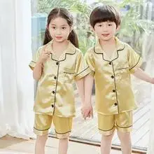 Satin Sleepwear Set 2-Piece Short Sleeved Button Up Top and Shorts, Soft and Silky Comfortable Sleepwear for Summer Casual Wear