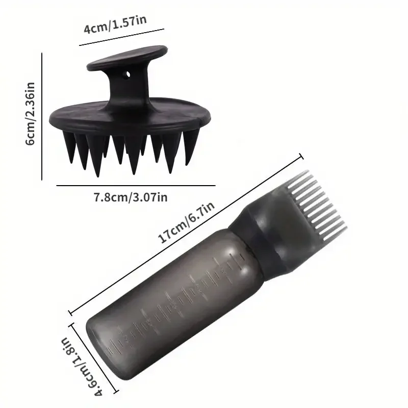أداة وضع الشامبو ، زجاجة تدليك فروة الرأس ، فرشاة الشعر ، أداة زيت للعناية بالشعر ، 3 في 1 ، أداة علاج ، 2 في كل مجموعة