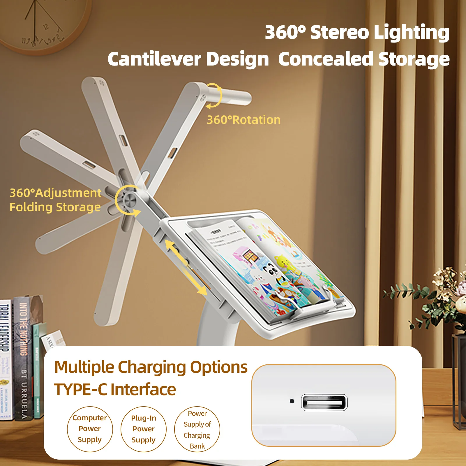 Imagem -06 - Oatsbaasf-suporte Dobrável Laptop com Lâmpada Mesa de Leitura Cama Tablet Stand Titular Trabalho Noturno Study Desk Ângulo Ajustável
