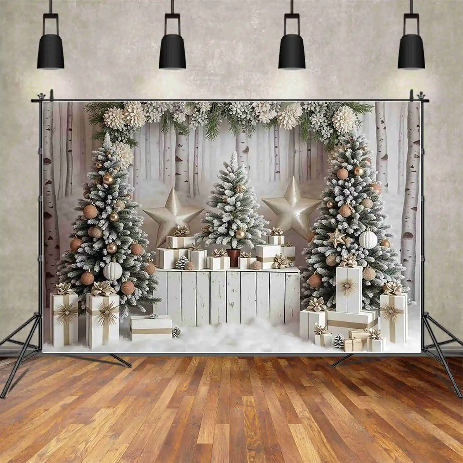 MOON.QG Christmas 2025 Photography Backdrop Home Decoration Xmas Tree Crate Photozone Background Baby Studio Photobooth Supplies