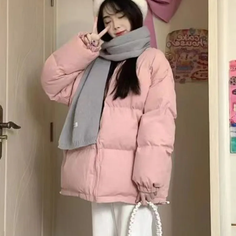 

Thiened Fce Cotton Jaet Girls Autumn Winter Faion Slimming Bread Sle Coat Long Sve Zipper Closure Casual Outerwear