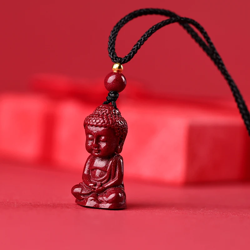 Natural Raw Ore Purple Gold Sand Hanging Piece Pendant Cinnabar Baby Buddha Pendant Lanyard Body Protection Jewelry Female This image 3