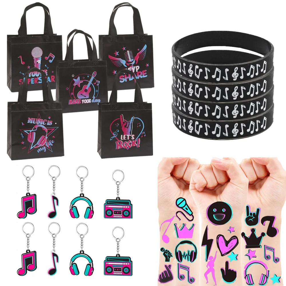 Music Party Favors Treat Bag Straw Keychain Wristband Music Stickers for Boy Girl Teens Social Media Birthday Party Favors