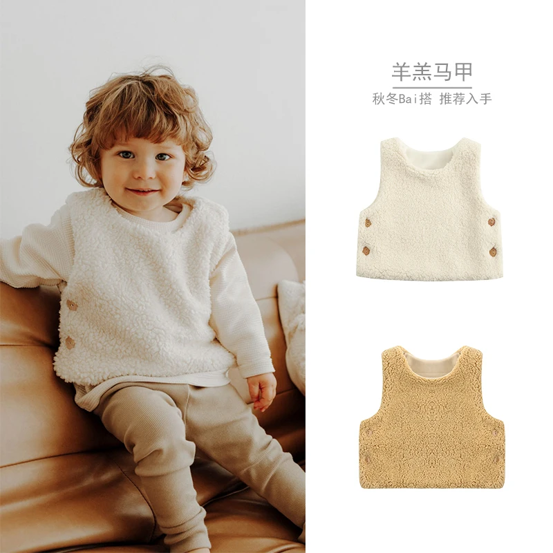 

Jenny&DavePopular double-row side buckle baby autumn and winter thickened lamb warm baby boy children vest small vest children's