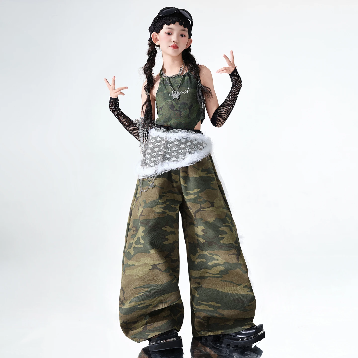 Pantaloni cargo lucidi in pelle PU con paillettes Hip Hop per ragazze Costumi di gruppo per ragazze di ballo di strada per bambini Abbigliamento jazz streetwear per bambini