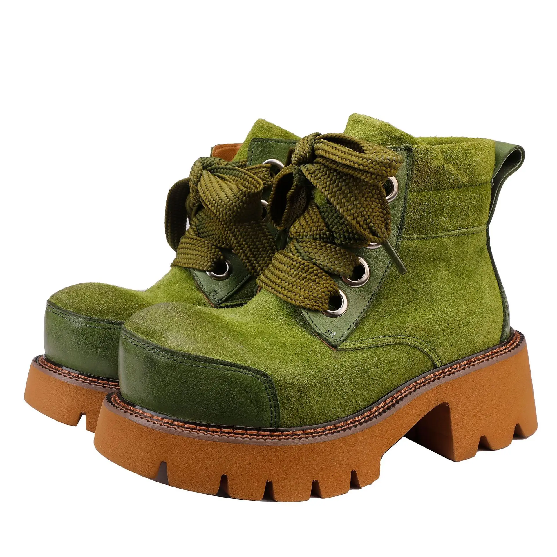 

Autumn Women Platform Short Boots British Style Outdoor Big Toe Genuine Leather Boots Lace Up Design Fashion Women's Shoes