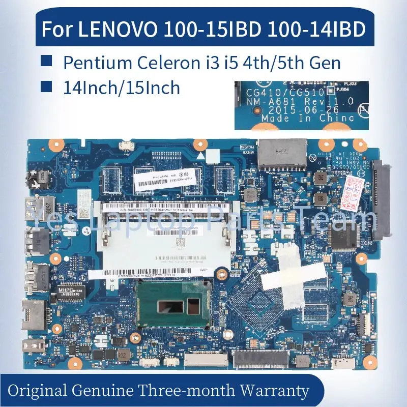 NM-A681 For LENOVO Ideapad 100-15IBD 100-14IBD Laptop Mainboard CPU 3805U 3205U I3 I5 4th/5th CG410/CG510 Notebook Motherboard