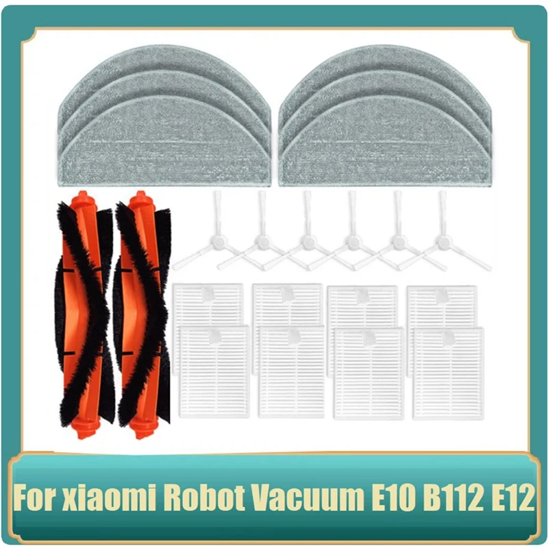 ชุดอุปกรณ์เสริมสำหรับหุ่นยนต์ดูดฝุ่น Xiaomi B112 E10 22ชิ้น/ชิ้นส่วน E12อุปกรณ์เสริมแปรงด้านข้างหลักผ้าซับตัวกรอง HEPA