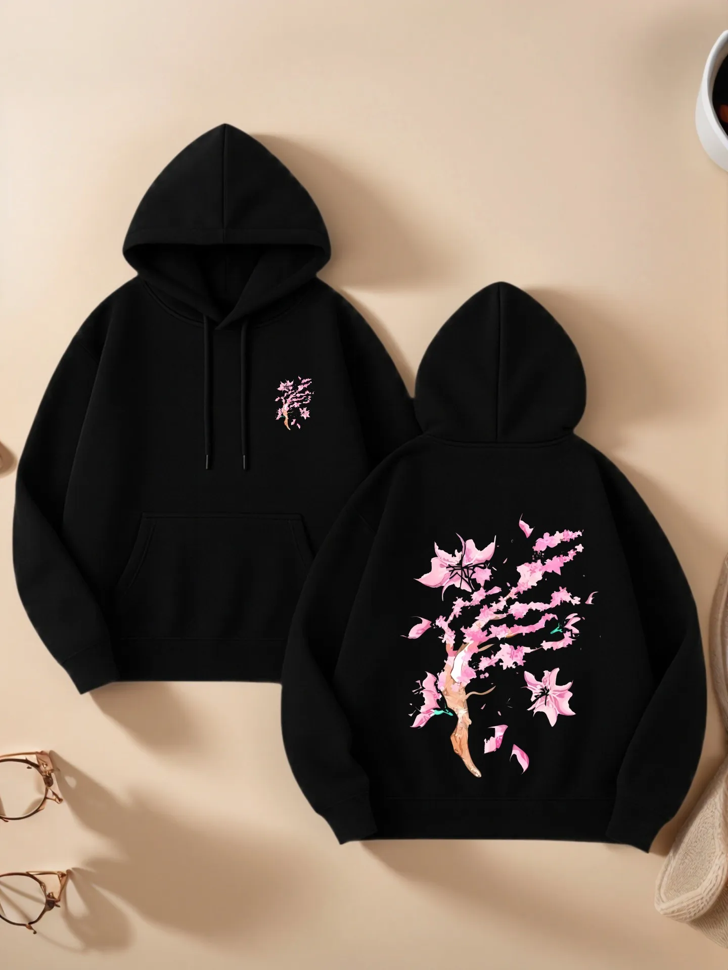 هوديي نسائي، رسم زهور، تصميم جمالي، قماش ناعم، ملابس يومية غير رسمية، ملابس ربيعية للسيدات