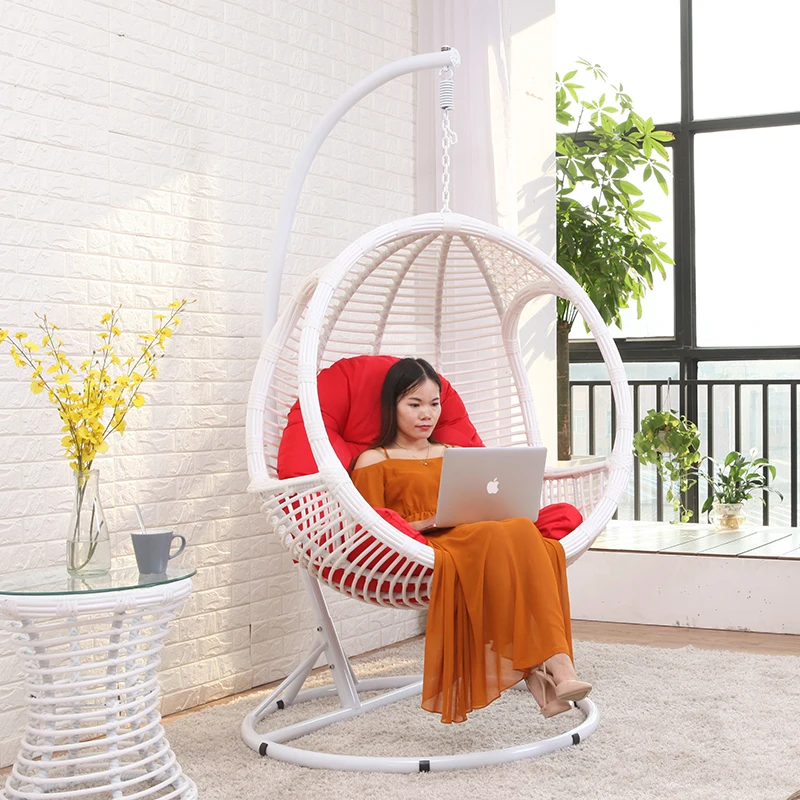 Outdoor Garden Balcony Living Room Steel Hanging Circle Swing Rattan Round Swing Chair