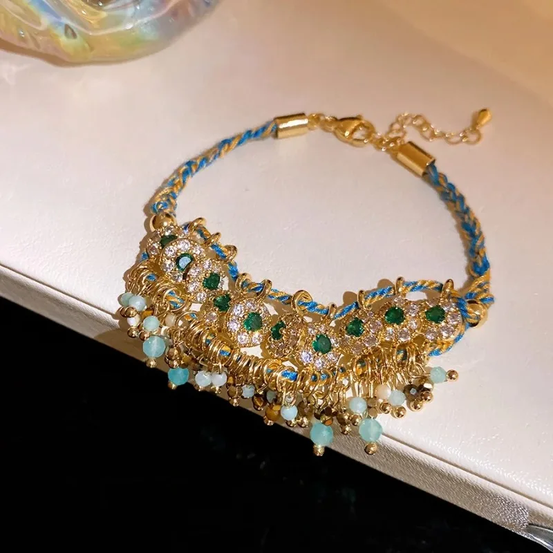 Retro Green Tassel Bracelet Color Rope Luxury Sensation Hand Accessory New 2026 Trend  out Fashion Jewelry for Women