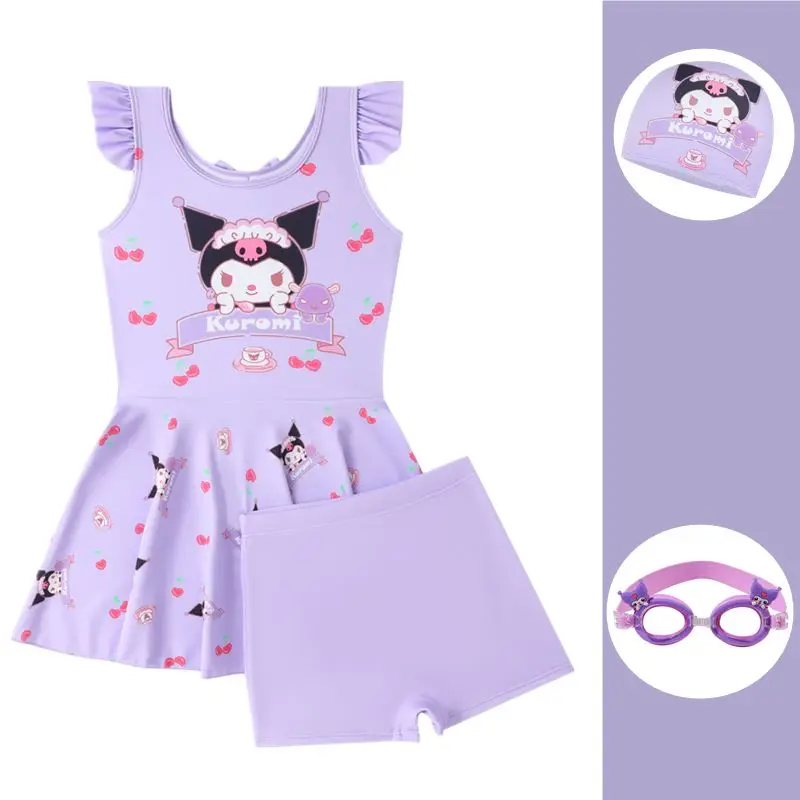 Kawaii Cinnamoroll strój kąpielowy melodia Kuromi stroje kąpielowe dla dzieci Hello Kittys Girls letnie Bikini na plażę ubrania pływackie szybkoschnący krem przeciwsłoneczny