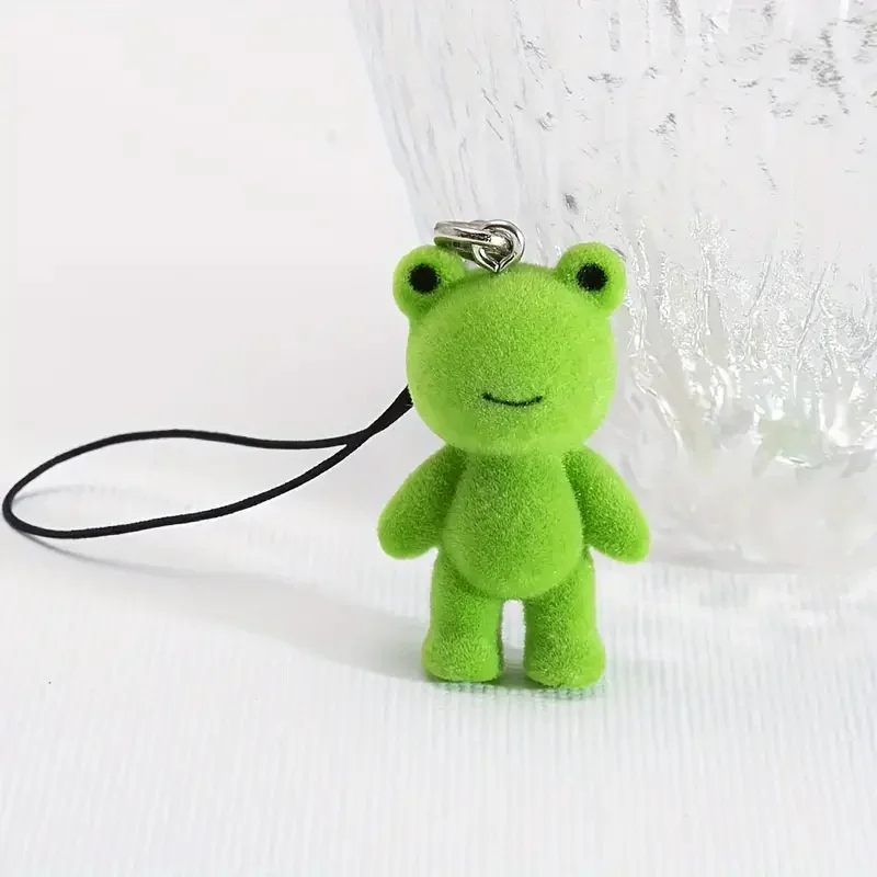 Cute 3D Flocking Frog Keychain Flocked Little Frog Couple Mobile Phone Pendant Car Keyring Earphone Backpack Charms Bag Decor