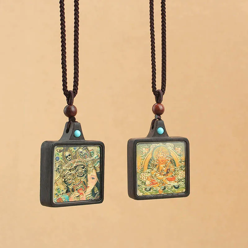 Black Sandalwood Pendants Eight Guardian Gods Zodiac Thangka Necklaces Women High Level Versatile Necklace Fashion Jewelry Gift