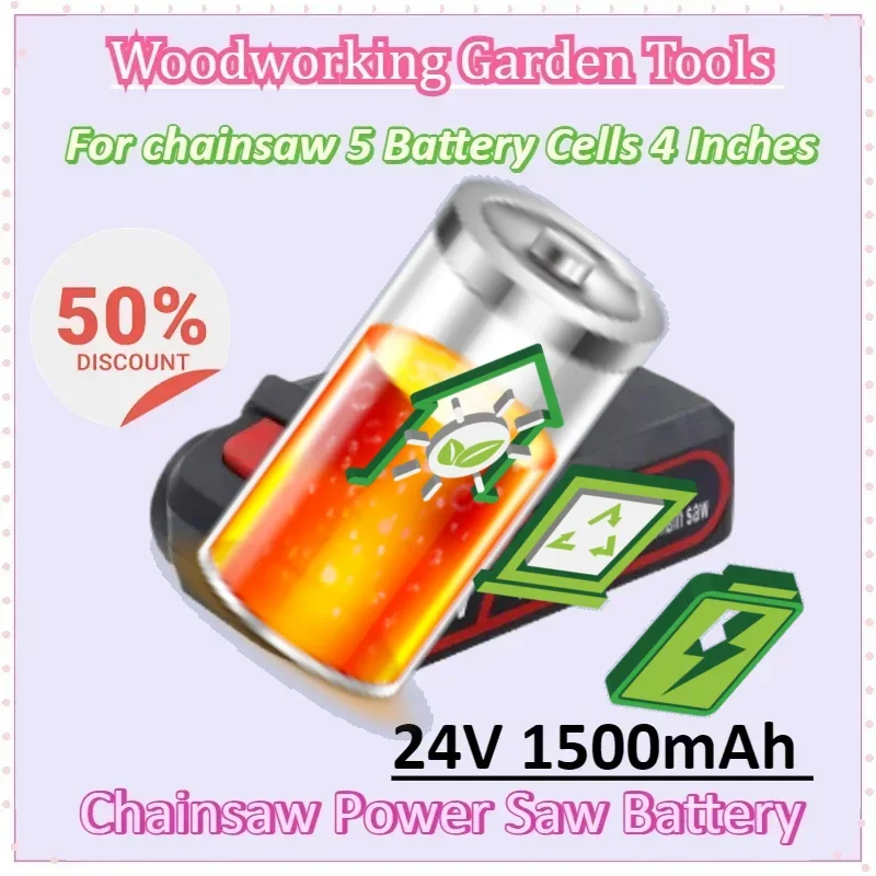 

24V 1500mAh Chainsaw Power Saw Battery for Mini Chainsaw 4 Inches Suitable for Woodworking Garden Tools Feller Pruning