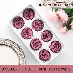 8 pz/scatola Rose stabilizzate immortali di grado B Rose 4-5CM di diametro decorazione di nozze fai da te natale fiore eterno della vita materiale