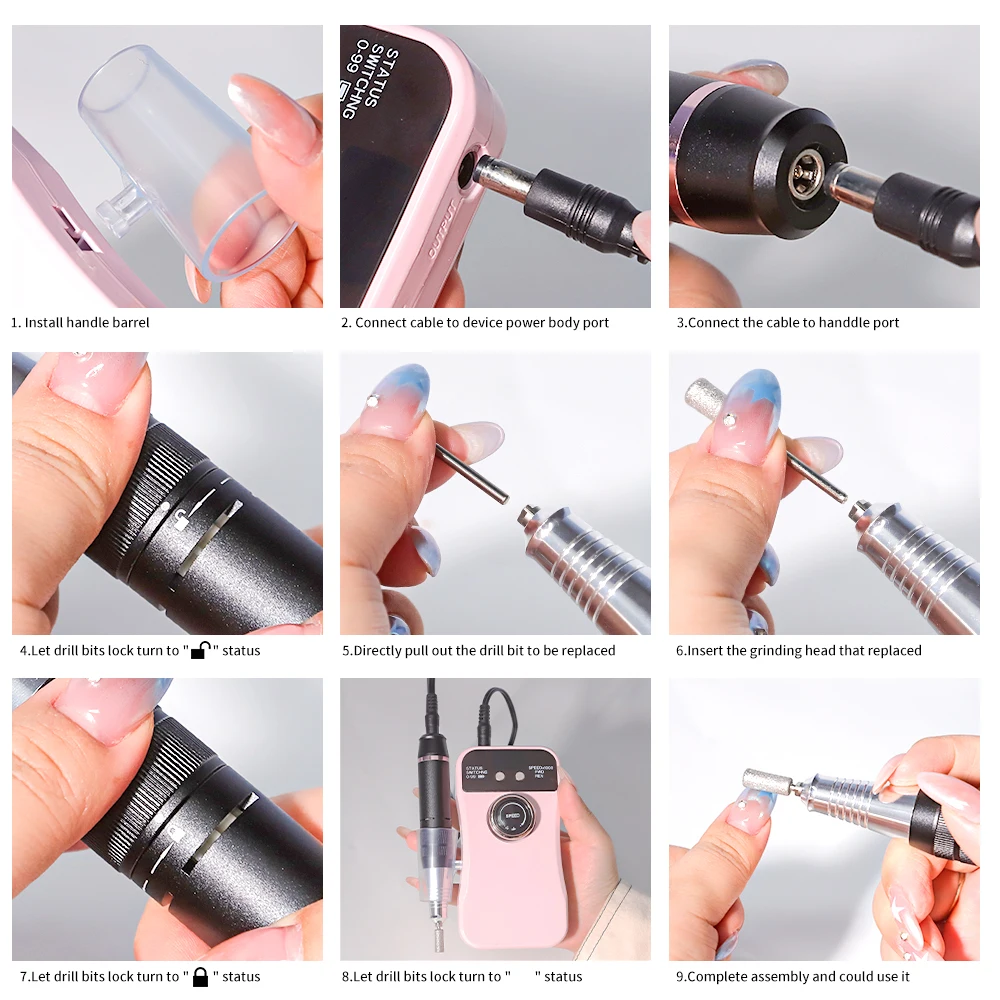 Cordless portátil Nail Polisher, Low Noise Nail Rig, 35000RPM, velocidade ajustável, Gel polonês para casa e salão