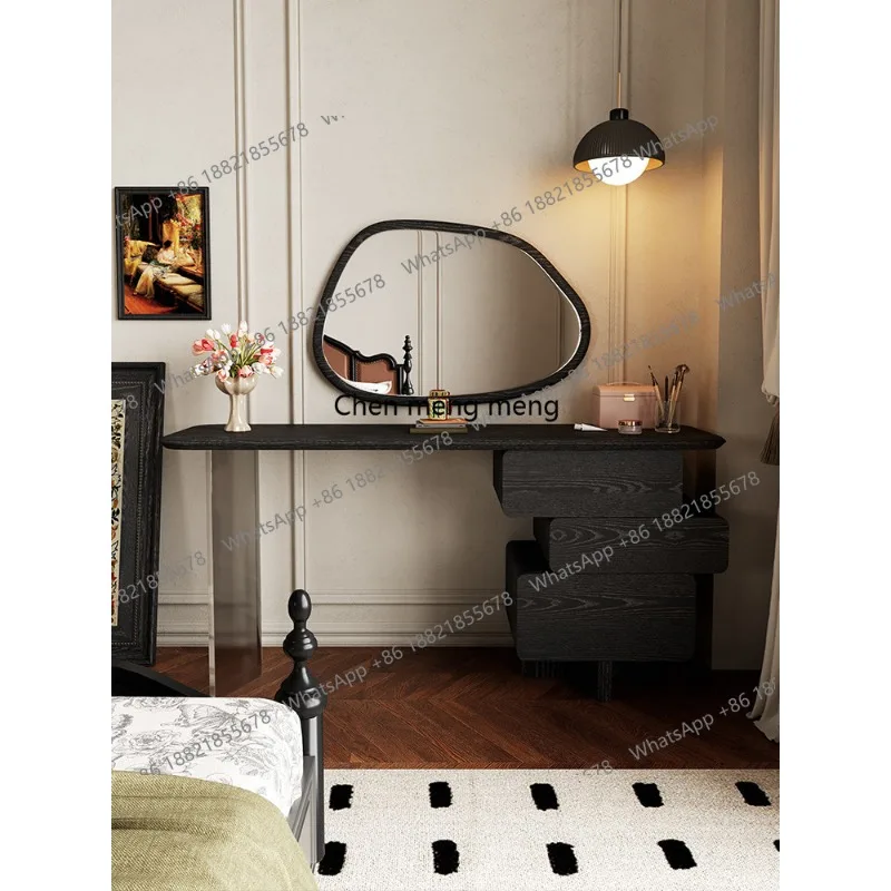 

Black vintage style solid wood dresser retractable bedside chest of drawers in bedroom