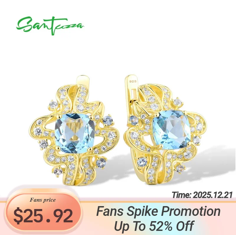 

SANTUZZA 925 Sterling Silver Earrings For Women Shiny White Cubic Zirconia Blue Stones Gold Color Earrings Gifts Fine Jewelry