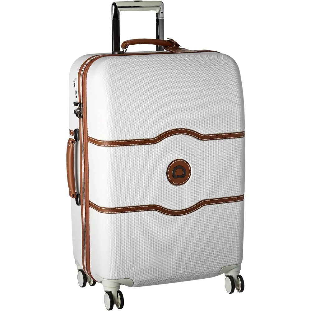 DELSEY Paris Chatelet Hard+ Hardside Luggage with Spinner Wheels, Champagne White, Checked-Medium 24 Inch