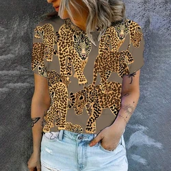 Women's T-Shirt Summer Fashion T-Shirt Popular Flower Leopard Printing T-Shirt Oversized  Leisure T-Shirt Round Neck T-shirt