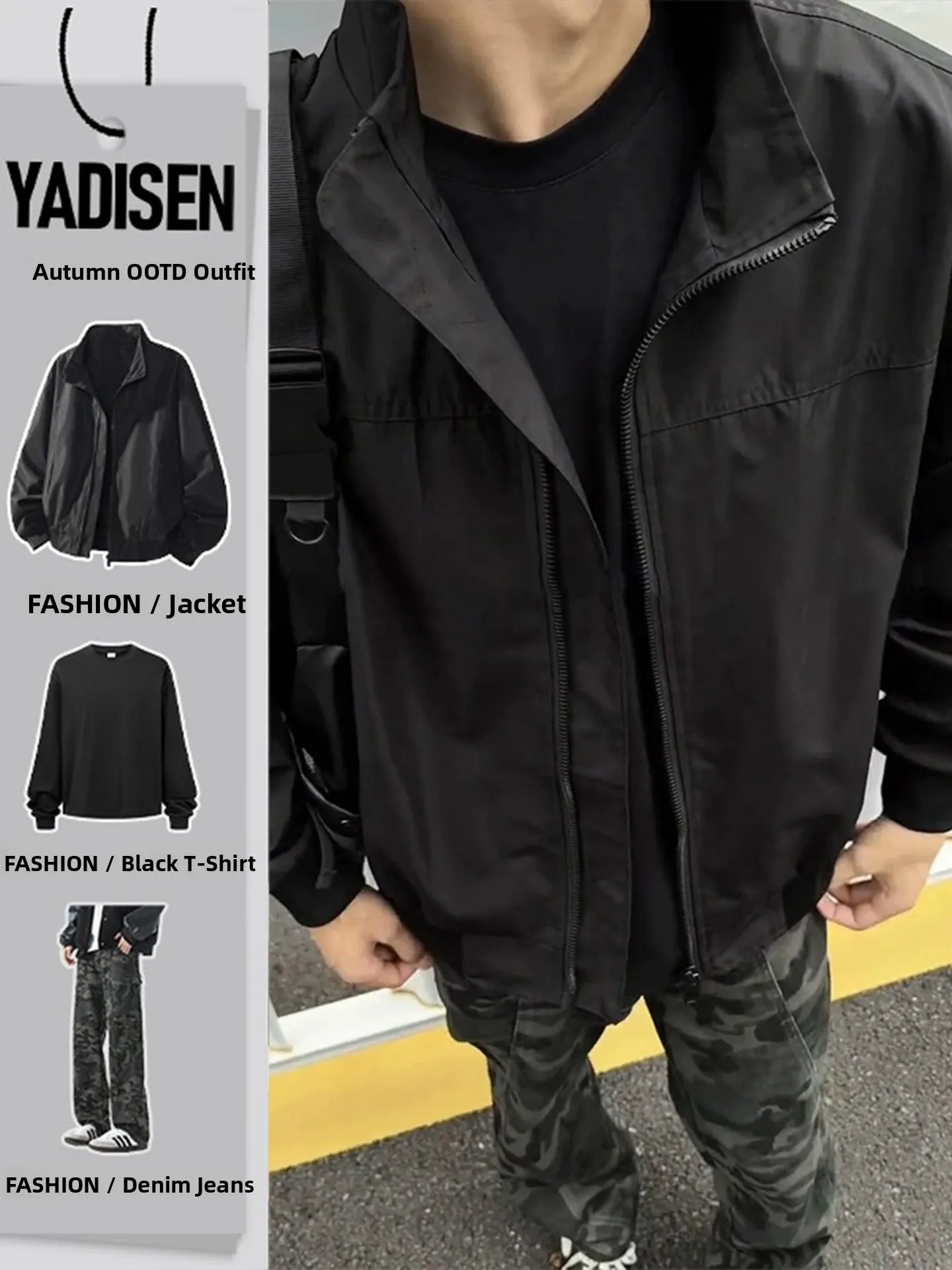 Black Three-Proof  Jacket Men's Autumn Hard Outfit Whole Set Stand Collar American Style Baseball Uniform Polyester Fiber