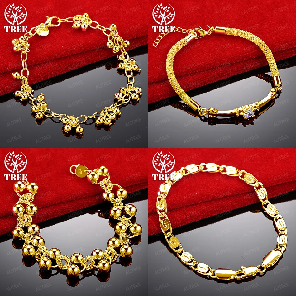 New High Quality 18k Gold Smooth Bead Ball Chain Sideways Mesh Chain Cuban Bracelet Women Party Wedding Accessories Nice Jewelry