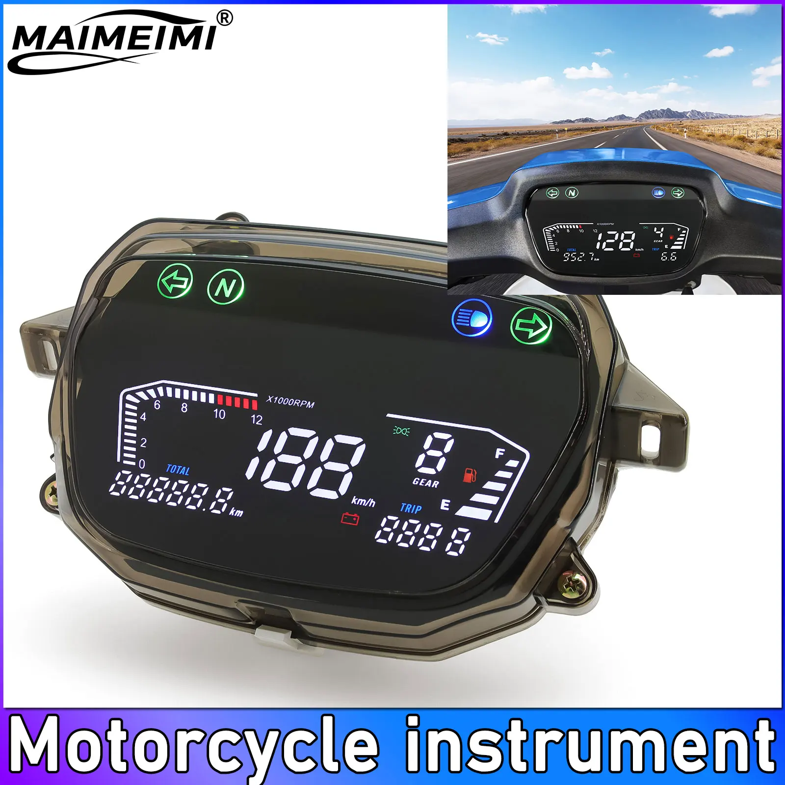

Motorcycle Digital Speedometer Km/h MPH Odometer Meter Instrument Tachometer 12000 RPM Meter TRIP ODO Motorbike for Honda EX90