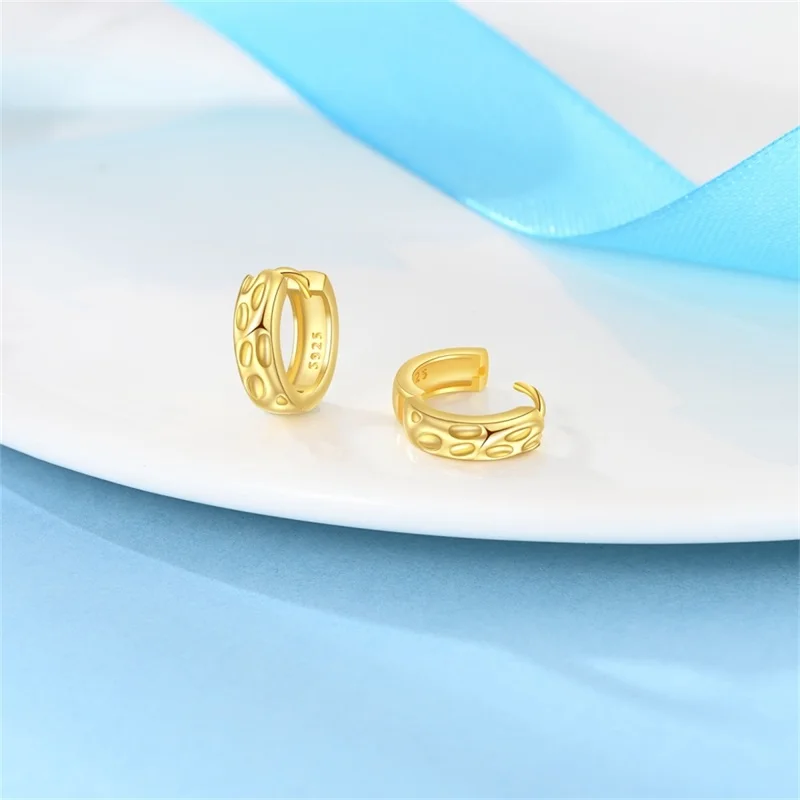 Women Earrings 925 Sterling Silver Classic Gold Hammer Texture Hoop Earrings For Anniversary Wedding Jewelry Gifts