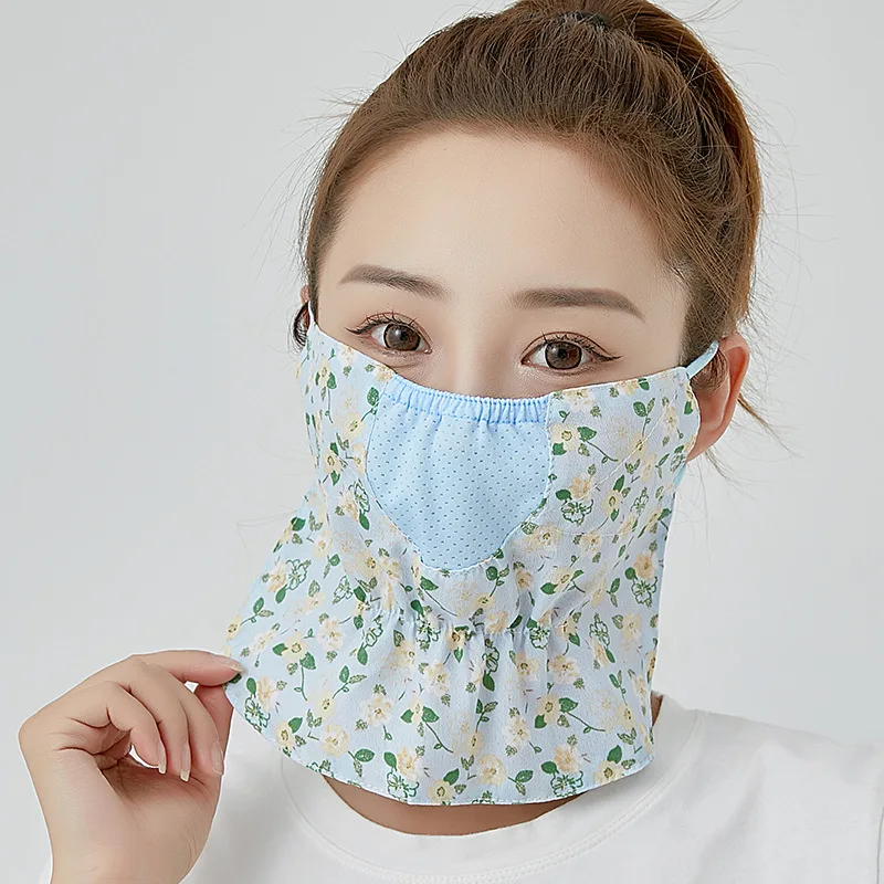 Spring Summer Mask New Neck Protection Breathable Sunscreen Women\'s Masks Outdoor Riding Floral Sand Veil Opening Dust Mask