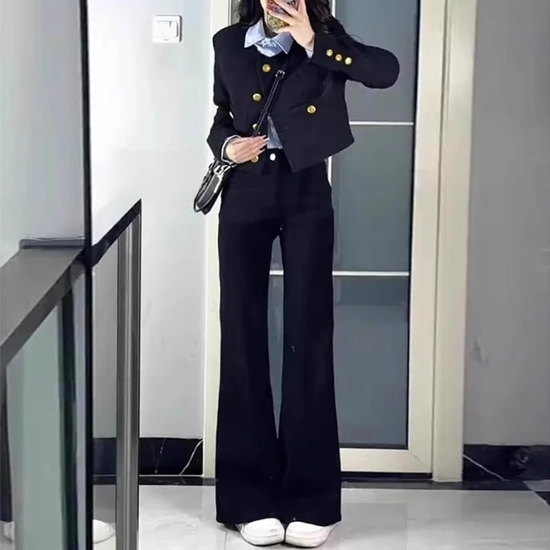 جينز نسائي عالي الخصر لربيع وصيف جديد Sle Bla طويل من القطن قابل للتمدد من قماش الدنيم سروال للتخسيس غير ضيق #1