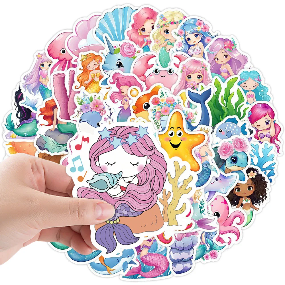 

50pcs Cartoon Mermaid Stickers for Kids Cute Decals Toy Stationery Guitar Phone Bicycle Laptop Luggage Car Graffiti Kids Sticker