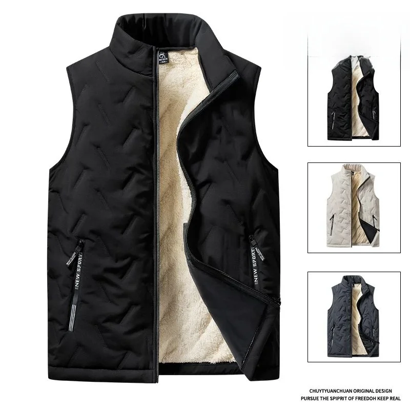 

Faionable Autumn Winter Men's Cotton Vest Jaet Casual Stand Fit f High Collar Youth Trend Workwear