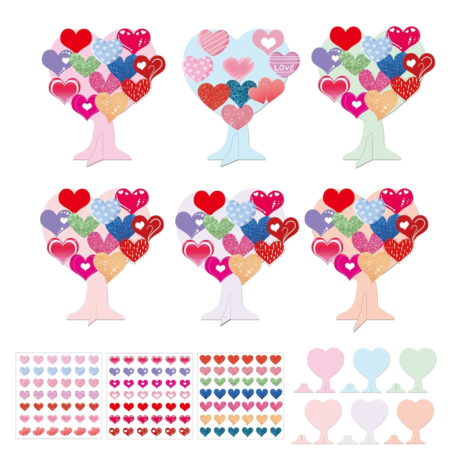 1008 Pcs Valentines 3D Love Heart Tree Craft Self-Adhesive DIY Heart-Shaped Stickers Love Valentines Day Stickers Scrapbooking