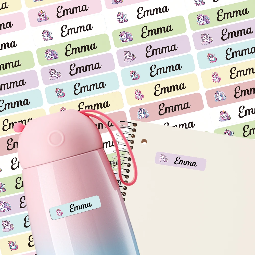 42/84/126pcs Colourful unicorn Customized Name Stickers Customized Tag Personalized Label Custom Patches School Supplies