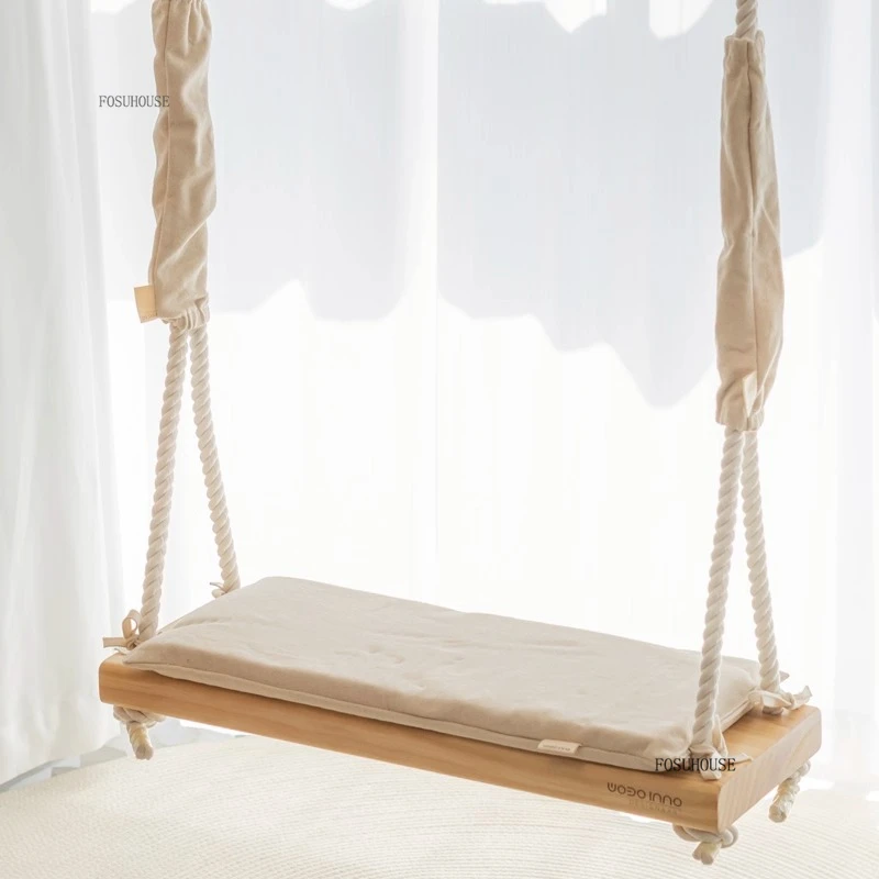 #Adult Patio Swings Indoor Home Outdoor Courtyard Balcony Hanging Chair Japanese Solid Wood Board Cotton Rope Single Swing Chair