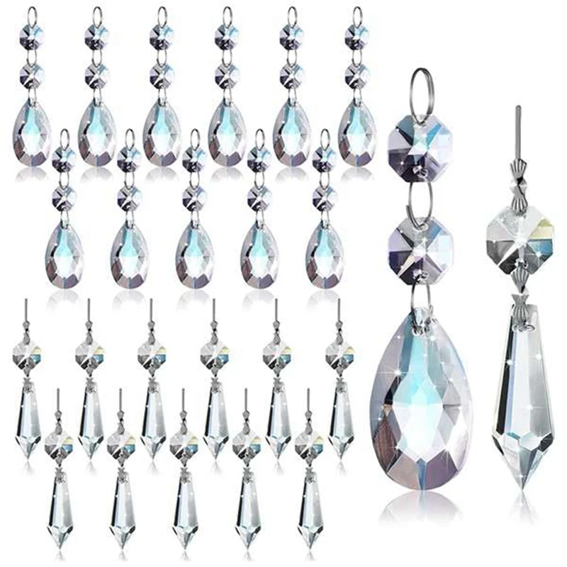 

48Piece Chandelier Crystal Prisms Pendants Set Teardrop Icicle Chandelier Crystals Parts Replacement Crystals