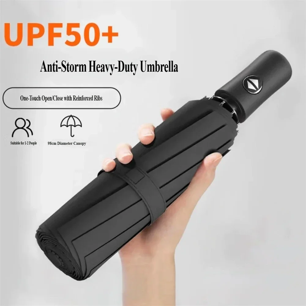 Auto Open Foldable Umbrella Extra Large Reinforced Wind Resistant Umbrella UV Protection Sunshade Waterproof Rain Umbrella